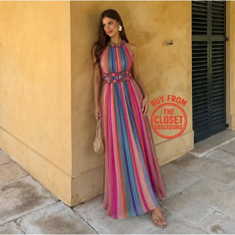 MANGO Stripe Halter Maxi Dress Resort Vacation Cruise Dress NWT Size 4 6